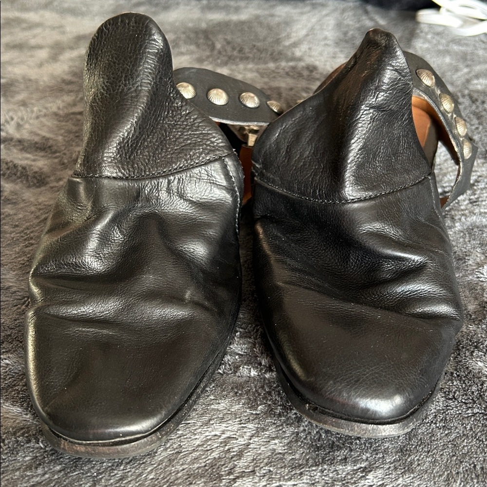A.S. 98 Galen Soft Leather Black Studded Low Heel Slingback/Mule Sz. 40/9 - Picture 2 of 8